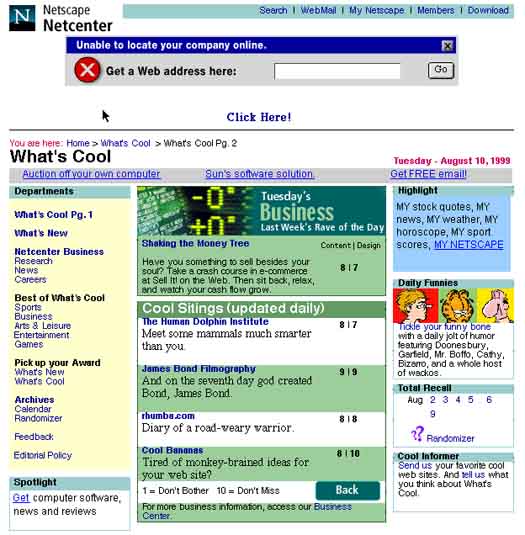 rhumba.com was on Netscape's what's cool list on 8/10/99.